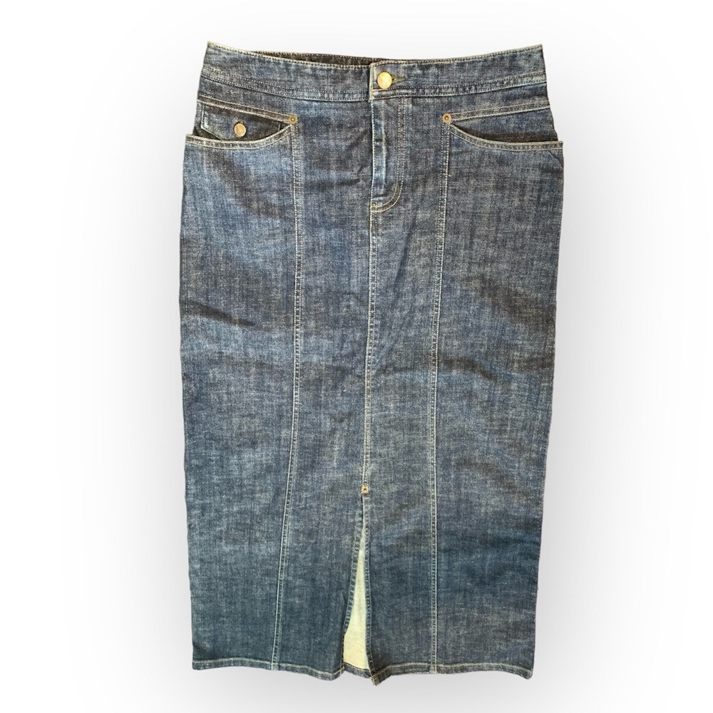 Vintage Eddie Bauer Denim Skirt Long Modest‎ Front Slit Blue Jean Maxi y2k Sz 4